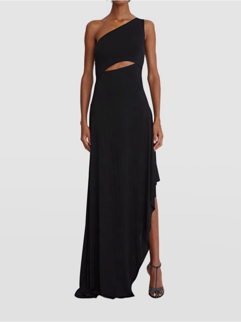Halston Clara One Shoulder Cutout Gown Black Formal Dress Size 4 NWT